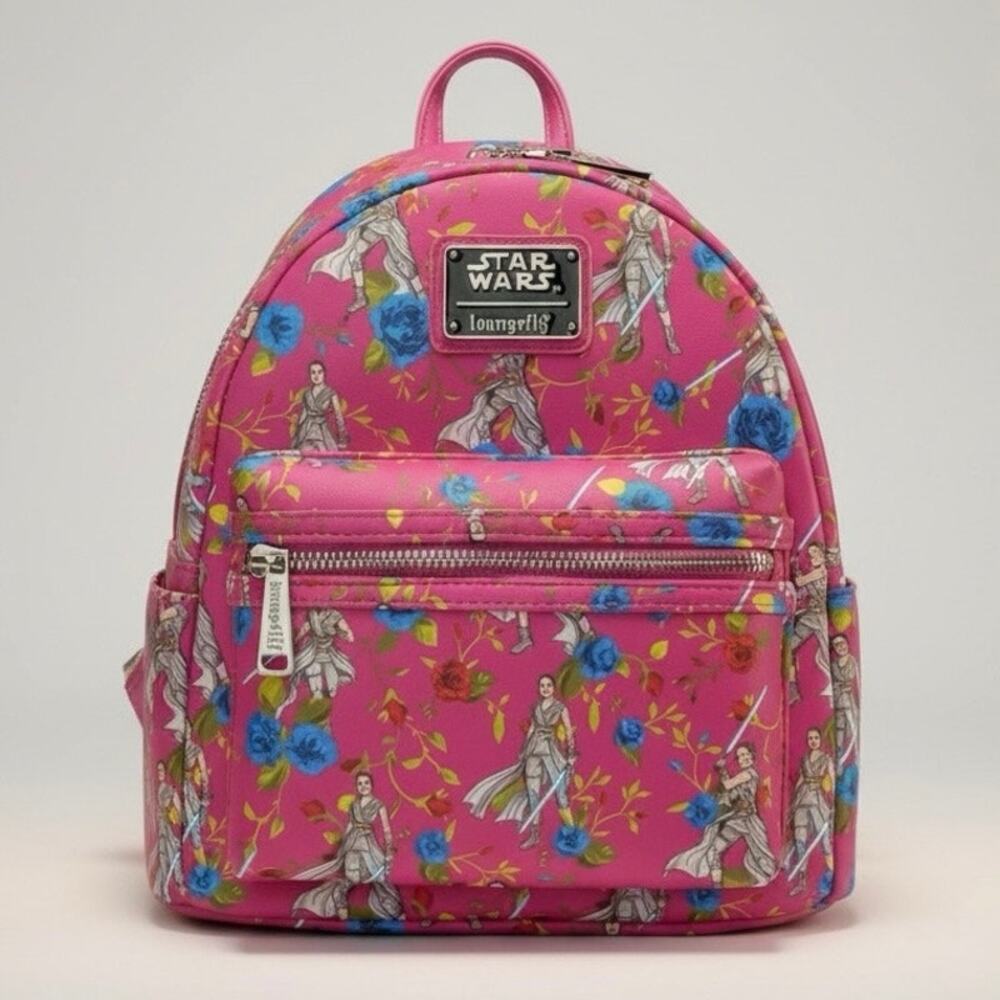 NWT Loungefly Disney Star Wars Pink Floral All-Over-Print (AOP) Rey Backpack